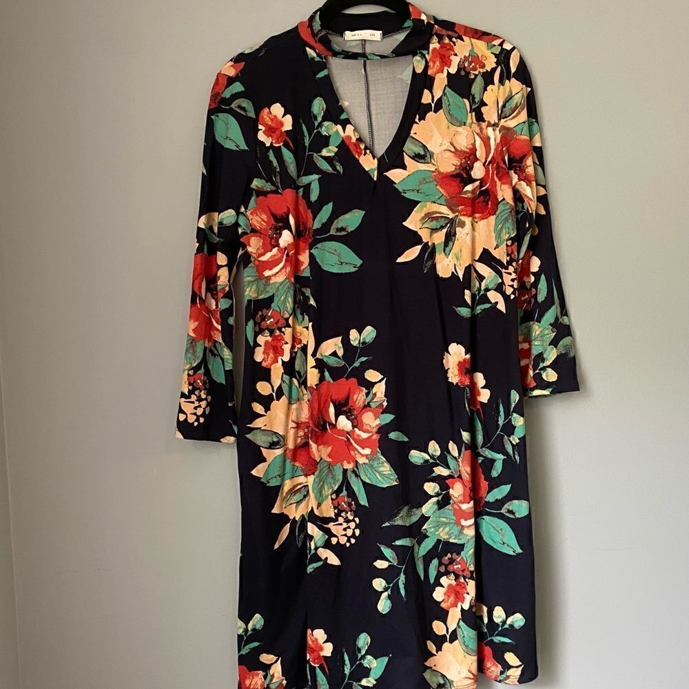 Reb& J Women’s floral printed V-neck tunic dress with pockets casual comfy - Picture 4 of 5